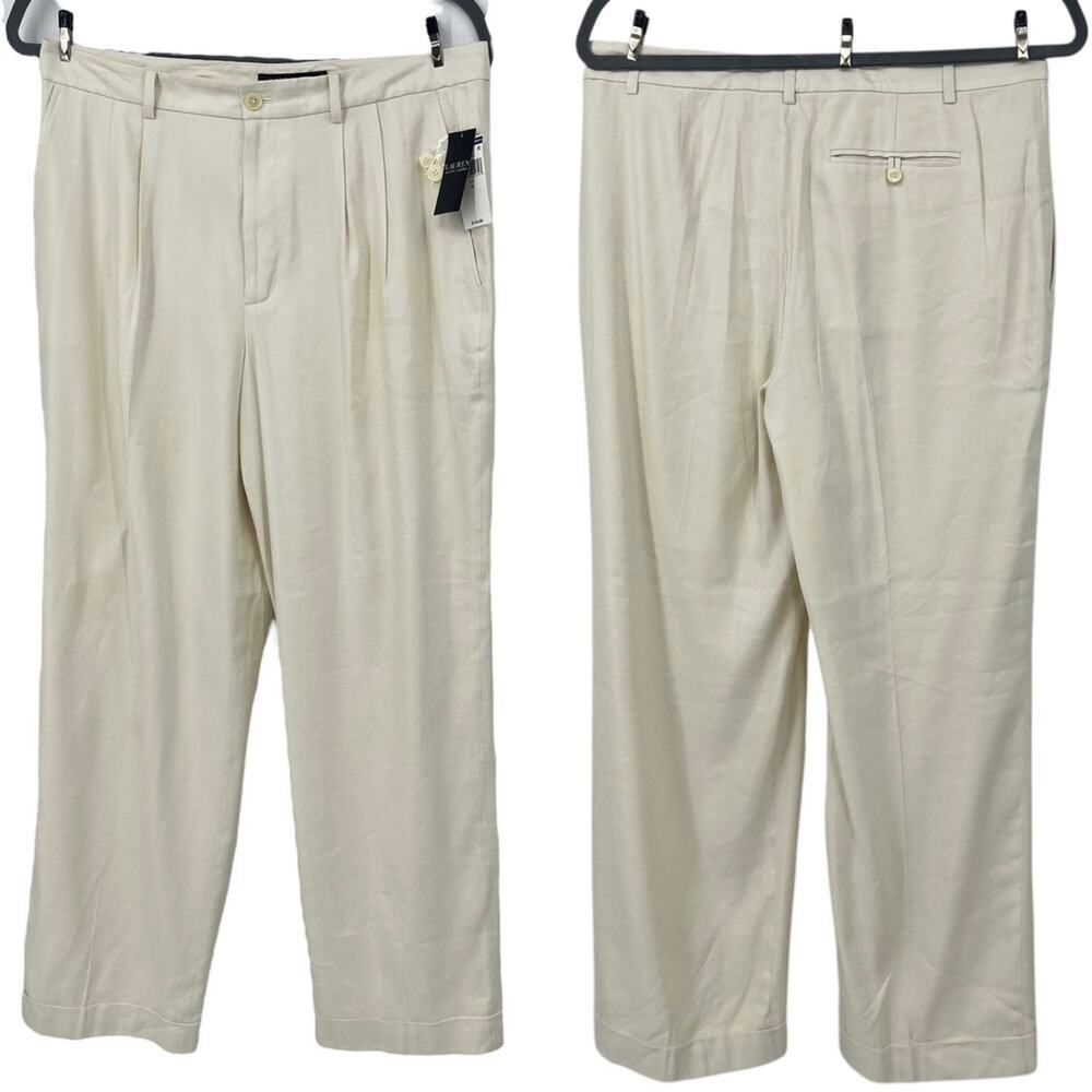 Lauren Ralph Lauren Chino Pants Winter Cream Pleated Stretch Lined Size 16 - Picture 2 of 16